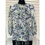 Ana Green/Gray/Purple Floral‎ Chiffon 3/4 Sleeve Blouse Size M Elastic Waist Green Size M Photo 4