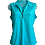 Women’s Greg Norman Heathered Zip Polo, Golf/Performance Wear, Size Medium Green Photo 0
