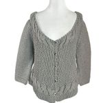 Free People Vintage 90s Wool Sweetheart Chunky Knit Cardigan Sweater Grey Medium Photo 0