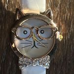 Cute Cat Watch with rhinestones and glasses. Functional White Photo 0