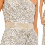 Mac Duggal  5687 SEQUINED ONE SHOULDER DRAPED LACE UP GOWN dress  Silver 8 Photo 1