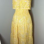 Elan Eyelet Yellow Embroidered Midi Ruffle Dress Size M Cotton Smocked Photo 0