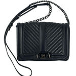 Rebecca Minkoff  Chevron Quilted Black 100% Leather Chain Crossbody Purse Bag OS Photo 0