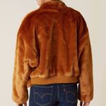 Free People $168 Faux Fur Furry Bomber Jacket Terracotta Golden Brown Size S Photo 2