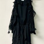 MISA Los Angeles Emelie Tie Cold Shoulder Ruffle Hem Mini Dress Black Women's M Photo 2