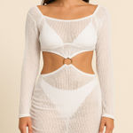 Women's Swim Cover Up Dress Size S White‎ Mesh 2 pc Cutout Y2K Rave Beach Sheer White Photo 0
