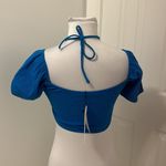 ZARA  Turquoise Ribbed Puff Sleeve Crop Top Photo 1