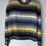 Christopher & Banks Vintage Christopher Banks Navy Yellow White Stripe Cotton Ramie Blend Sweater L Photo 0