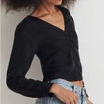 Madewell  Brushed Ruched-Front Top Black Size 00 Retro Casual Long Sleeve V Neck Photo 4