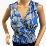 Steve Madden Blue Floral Smocked Crop Top Sleeveless Ruched Blouse Size XS Photo 2