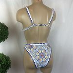 Blue & White Print Triangle Slide Padded Top Bikini 2 Piece Bathing Swim Suit M Size M Photo 1