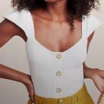 Anthropologie Ribbed Button Front Flutter Sleeve Knit Sweater Tank in Ivory Lg Photo 1