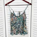 Elodie Tribal Print Tie Back Cropped Tank Top Y2K Teal Multi Size Small Photo 5