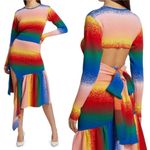 AMUR Asymmetrical Jacquard Knit Skirt in Rainbow Blue Photo 5