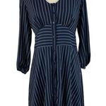19 Cooper Medium A-Line Mini Dress Striped V-Neck 3/4 Sleeves Button-Up Lined Photo 0
