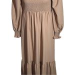 Khaki Boho Festival Maxi Dress Square Neck Ruffle Hem Size Large Tan Photo 6