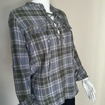 Triple Five Soul Plaid Lace Up Tunic Top Blue Size M Photo 0