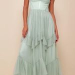 Lulus NWOT XXS Stunning Personality Sage Green Mesh Off-the-Shoulder
Maxi Dress Photo 0