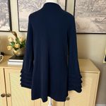 J. McLaughlin Navy Blue Knit Open Front Fringe Cuff Sleeves Cardigan Sweater Photo 3