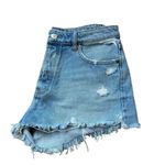 ZARA  Frayed High Rise Denim Shorts Medium Wash Button Fly Women's SZ 8 #2095 Photo 3