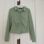 BIKBOK Green ButtonUp Long Sleeve Blouse • Sz Large • Quiet Luxury • Scandi Girl Photo 1