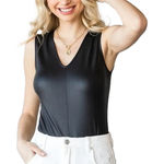 First Love NWT  Black Faux Leather Bodysuit Women Small Sleeveless V-neck mobwife Photo 0