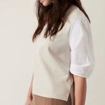 Athleta  Tan & White Harlow Hybrid Puff Sleeve Shirt  Photo 2