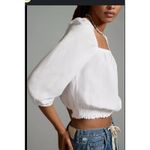 Cloth & Stone Anthropologie Square-Neck Smocked White Blouse Size Medium 2412 Photo 3