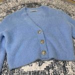Kendall Lane Baby Blue Cropped Fuzzy Cardigan Photo 3