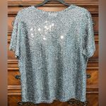 Vintage 80s Kathie Lee Sequin Silver Disco Dots Panne Top 24” P2P Size XL Photo 1