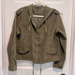 Brandy Melville The Hailey Utility Jacket Hooded Zip Up Army Green One Size Photo 3