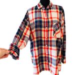 Old Navy  Boyfriend Shirt Women Size XXL Blue Red White Yellow Plaid 100% Cotton Photo 0