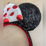 Disney  Parks Minnie Mouse Sequence Ears Red White Polka Dot Satin Bow Mickey Photo 2