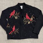 Heirloom Collectibles Cardinal Beaded Embroidered Holiday Christmas Sweater Y2K Black Photo 0