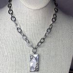 Lois Hill Mother of Pearl Inlay Sterling Silver Cutout Rectangle Toggle Necklace Photo 0