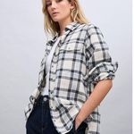 American Eagle Womens Flannel Super Soft Plaid Button-Up Shirt White Medium NWOT Photo 0