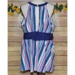 None Women's Blue Pink Striped Tankini Plus Size 3XL Stretch Umpire Waist Open Back Photo 4