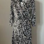 Garnet Hill  Women’s 3/4 sleeve Floral dress size large black white Photo 3