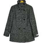 Calvin Klein Wool Blend Pea Coat Jacket Small White Black Doble Breasted Tweed Photo 2