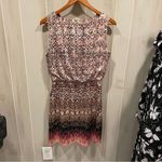 Dana Buchman Cute  silky pink black pattern elastic waist mini dress cowl neck Photo 8