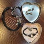 Brighton  Black Cord Strand‎ Silver Heritage Heart Necklace Bracelet Earrings Set Photo 0