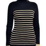 Ralph Lauren Lauren Striped Turtleneck Sweater Small Black Gold Ribbed Knit Photo 0