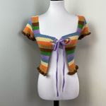 The Ragged Priest Striped Dawn Knit Sweater Cropped Top Small Revealing Photo 1