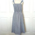 Old Navy  Blue Chambray Linen Stripe Smocked Ruffle Strap Sleeveless Midi Dress Photo 1