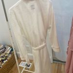 Laura Ashley  fuzzy White bathrobe Sz S/M pink trim cozy #loungewear Photo 2