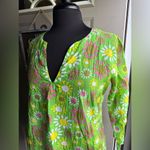 Vintage flower power green pink yellow cotton tunic, size medium Photo 2