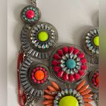 NEW Colorful Bib Necklace with Textured Design Silver Photo 2