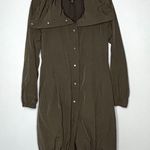 Eileen Fisher Bubble Hem Funnel Neck Belted Trench Coat Jacket Olive Size XS Photo 3