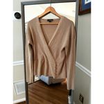 Calligraphie Gold Shimmer Wrap Sweater Metallic Knit Top Large Gray Photo 4