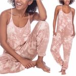 New Pink Tie Dye Lounge Jumpsuit Romper Stretch One Piece Sleep Pajamas Honeydew Size L Photo 2